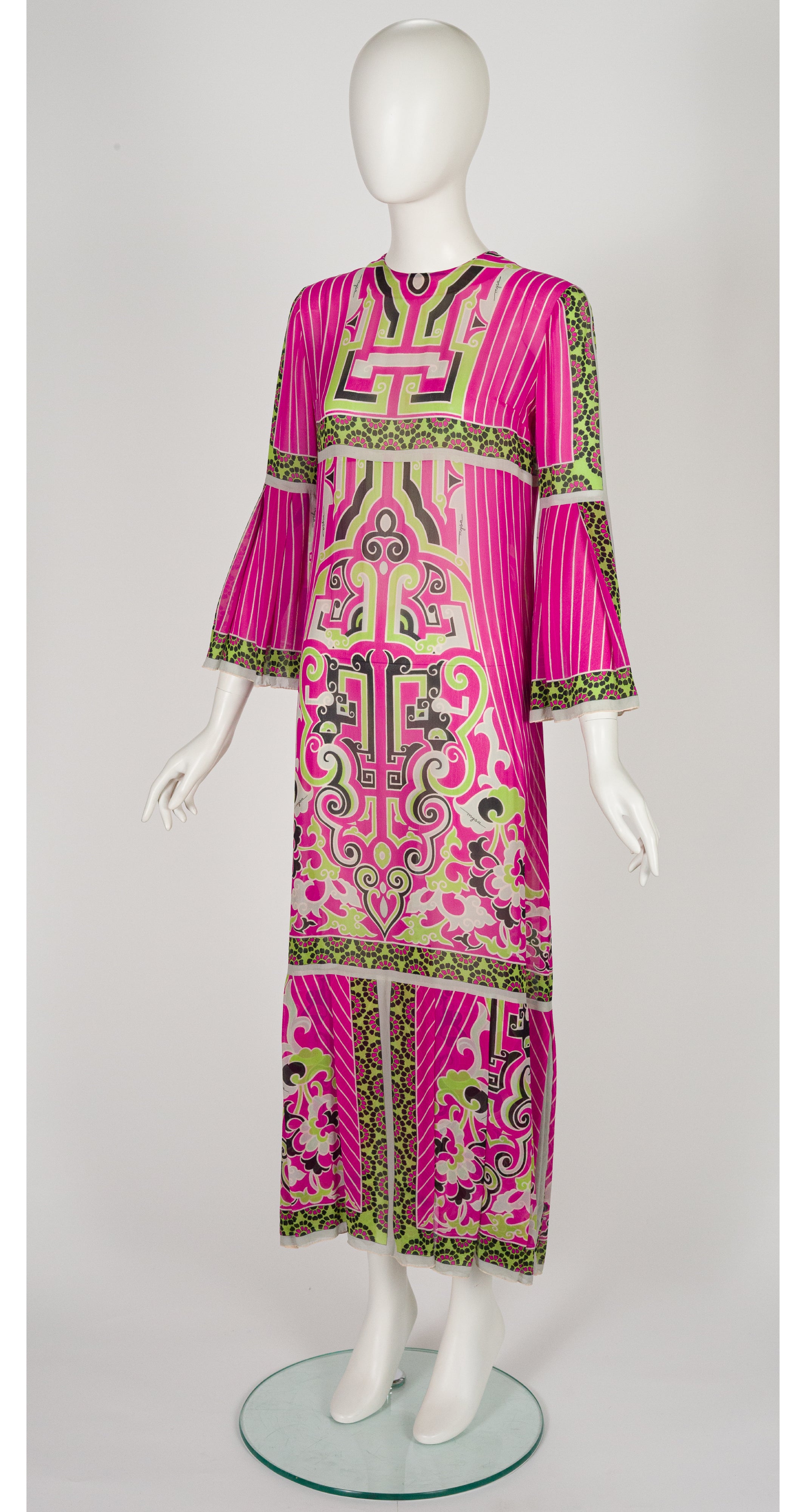 1972 S/S Geometric Print Silk Chiffon Maxi Dress