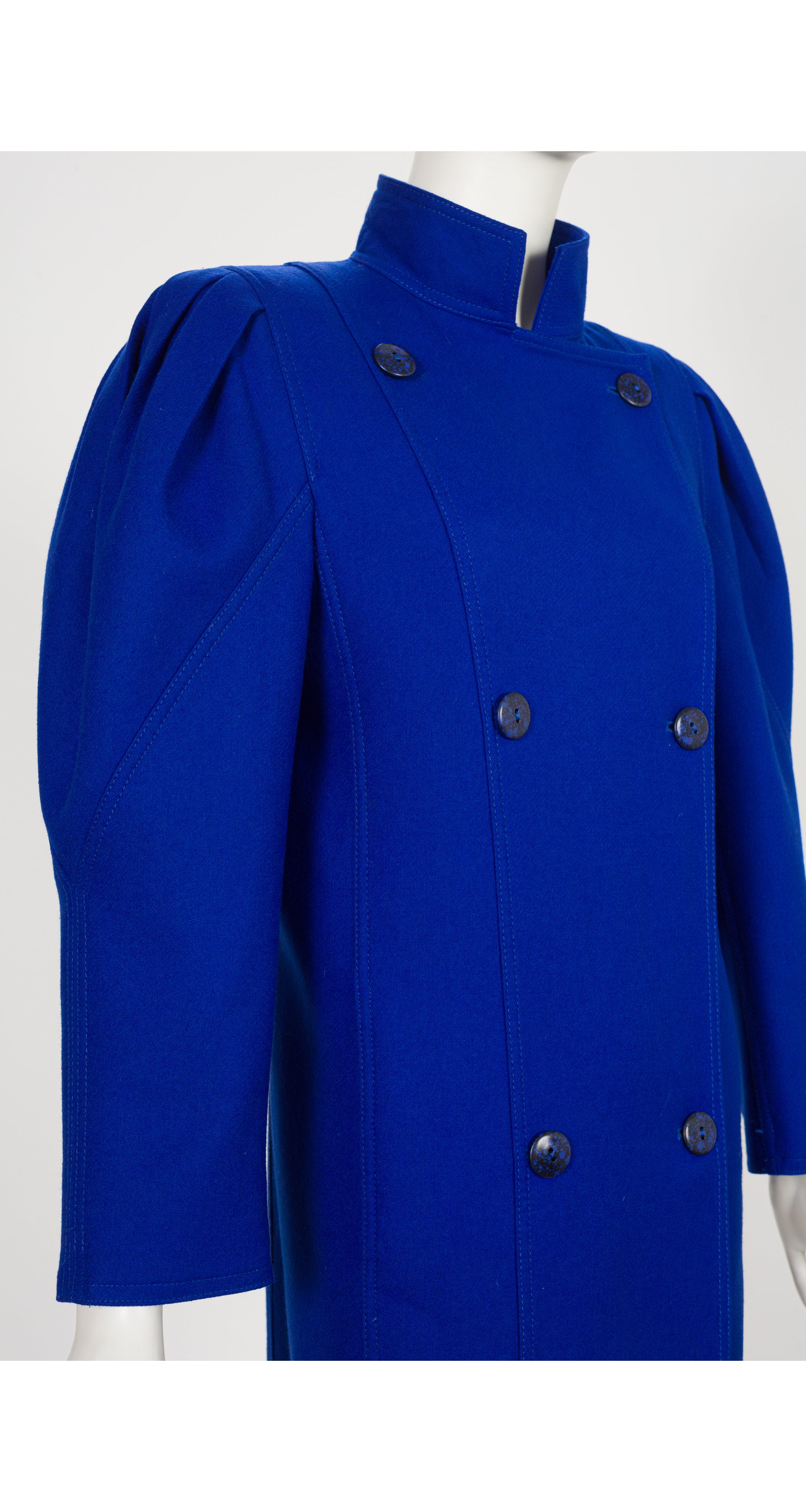 1980s Cobalt Blue Wool Leg-of-Mutton Sleeve Jacket