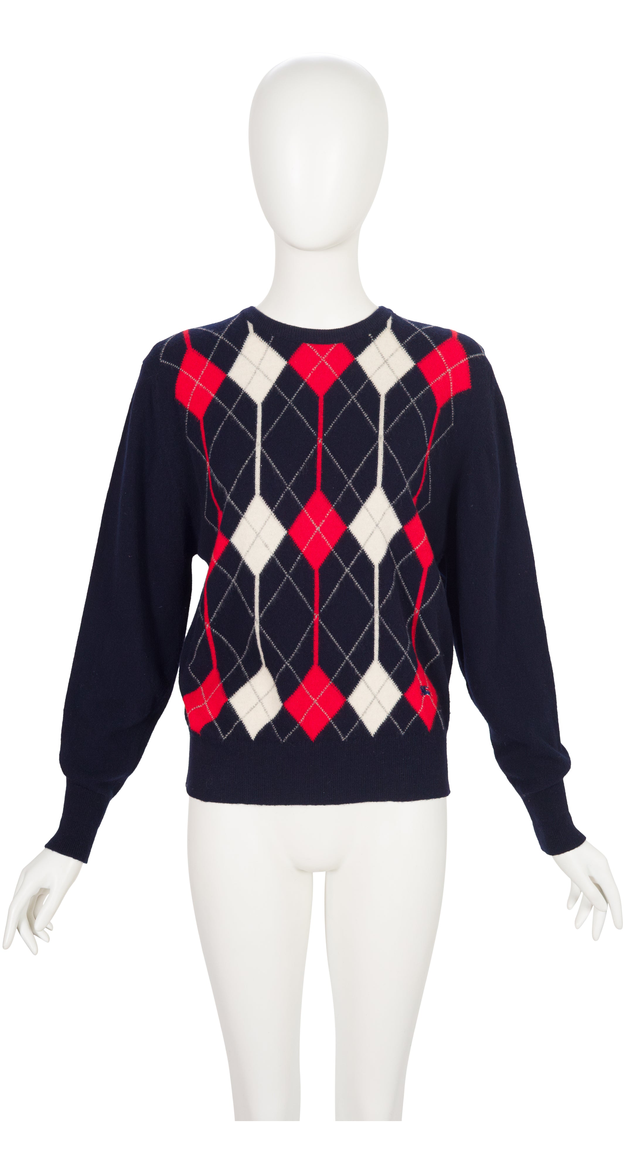 1980s Argyle Navy Lambswool Pullover Sweater
