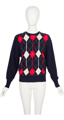 1980s Argyle Navy Lambswool Pullover Sweater