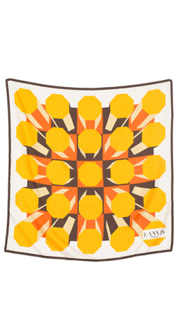 1970s Yellow Op-Art Print Silk Twill Scarf
