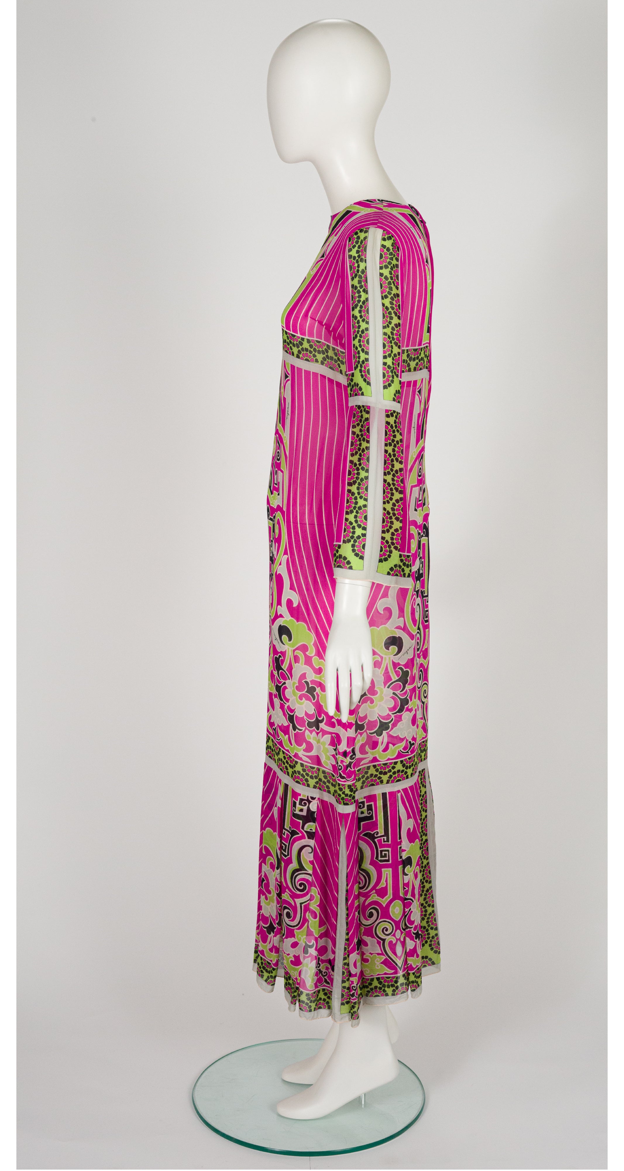 1972 S/S Geometric Print Silk Chiffon Maxi Dress