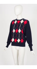 1980s Argyle Navy Lambswool Pullover Sweater