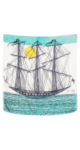 1950s Sailboat Print Silk Scarf