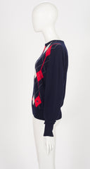 1980s Argyle Navy Lambswool Pullover Sweater