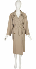 1980s Khaki Wool Gabardine Double-Breasted Trench Coat