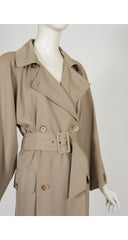 1980s Khaki Wool Gabardine Double-Breasted Trench Coat