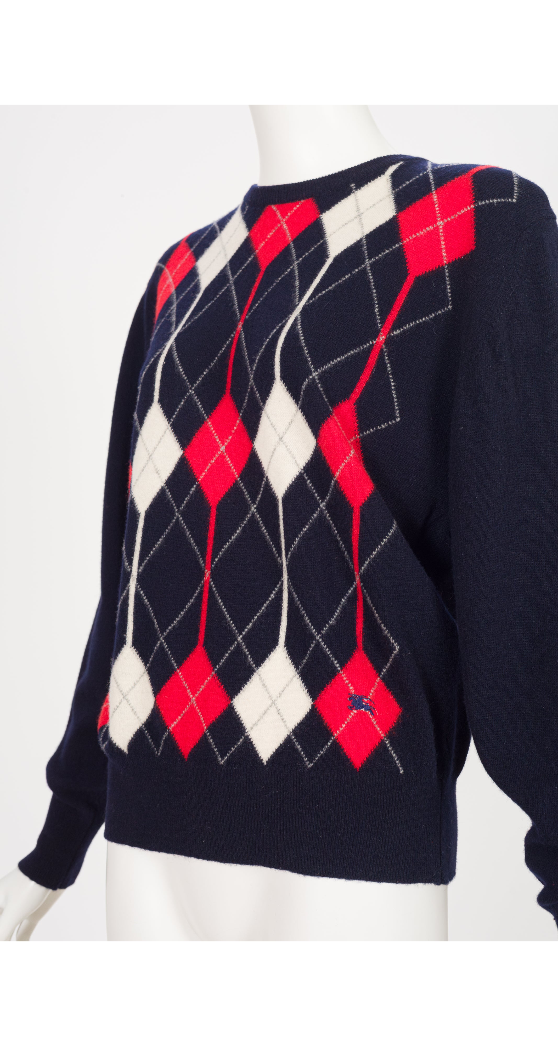 1980s Argyle Navy Lambswool Pullover Sweater