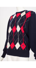 1980s Argyle Navy Lambswool Pullover Sweater