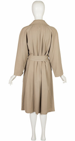 1980s Khaki Wool Gabardine Double-Breasted Trench Coat