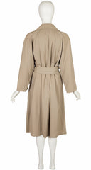 1980s Khaki Wool Gabardine Double-Breasted Trench Coat