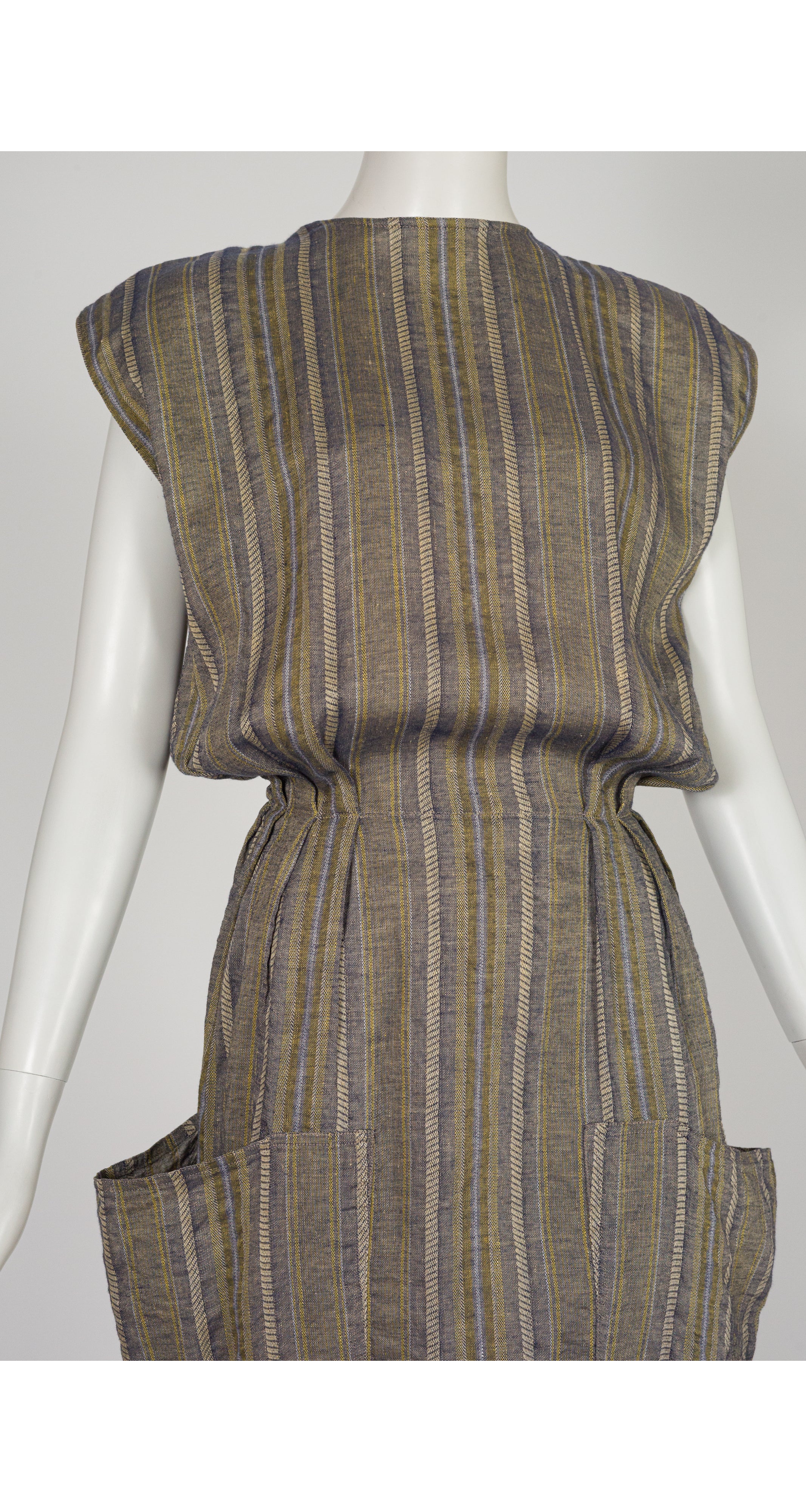1980s Striped Linen Open-Back Midi Dress