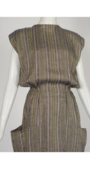 1980s Striped Linen Open-Back Midi Dress