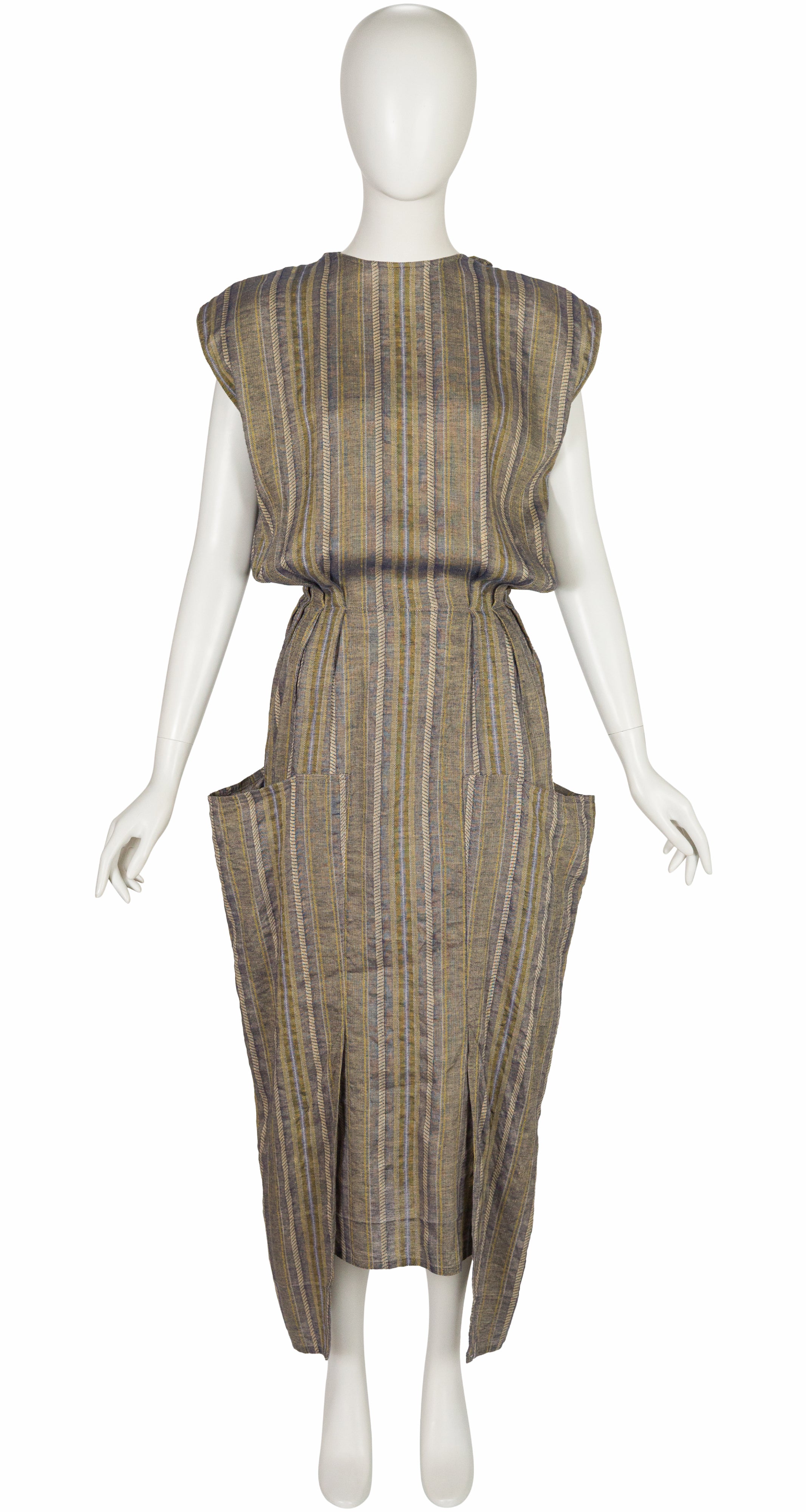 1980s Striped Linen Open-Back Midi Dress