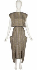 1980s Striped Linen Open-Back Midi Dress