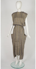 1980s Striped Linen Open-Back Midi Dress