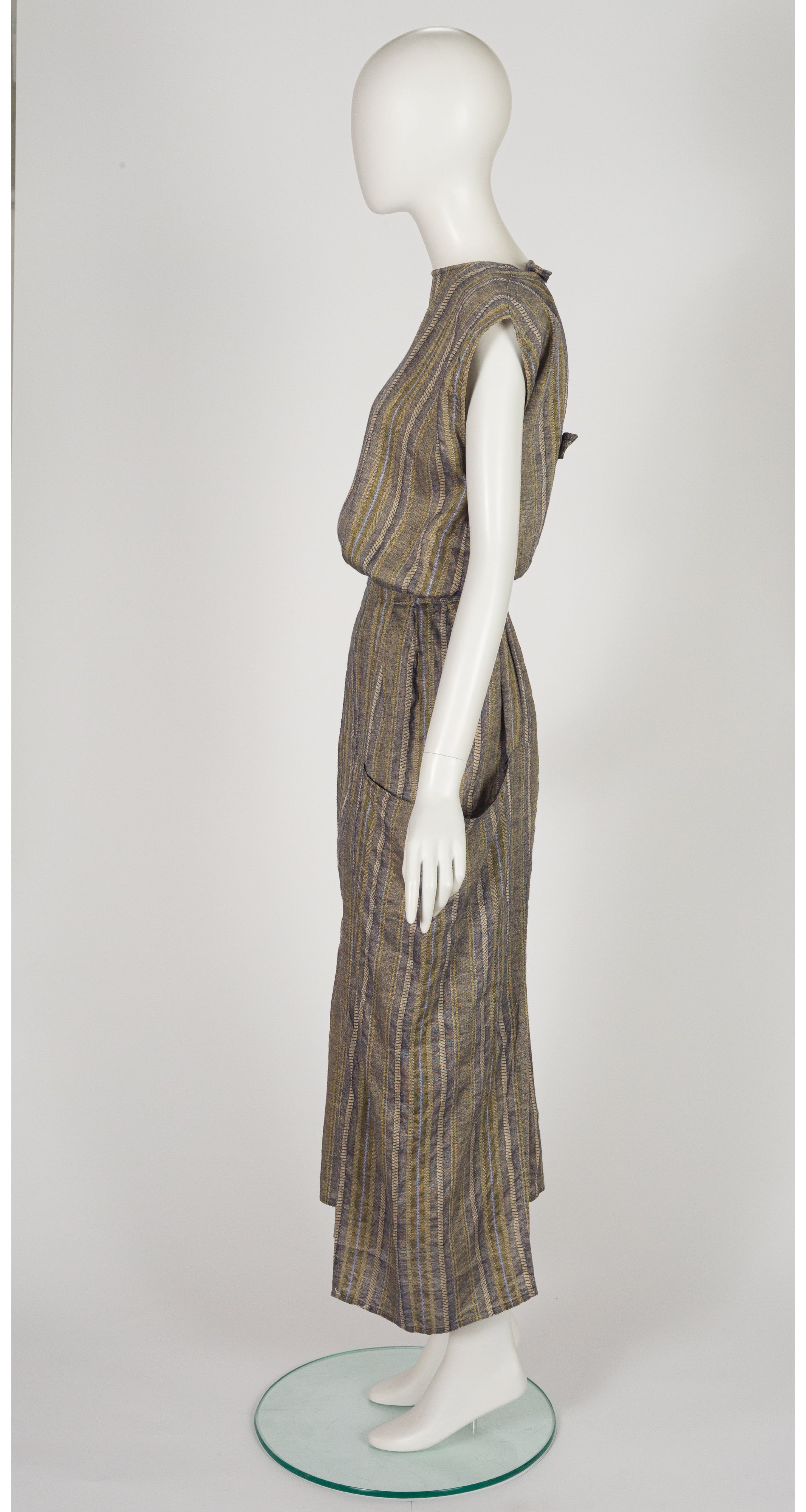 1980s Striped Linen Open-Back Midi Dress