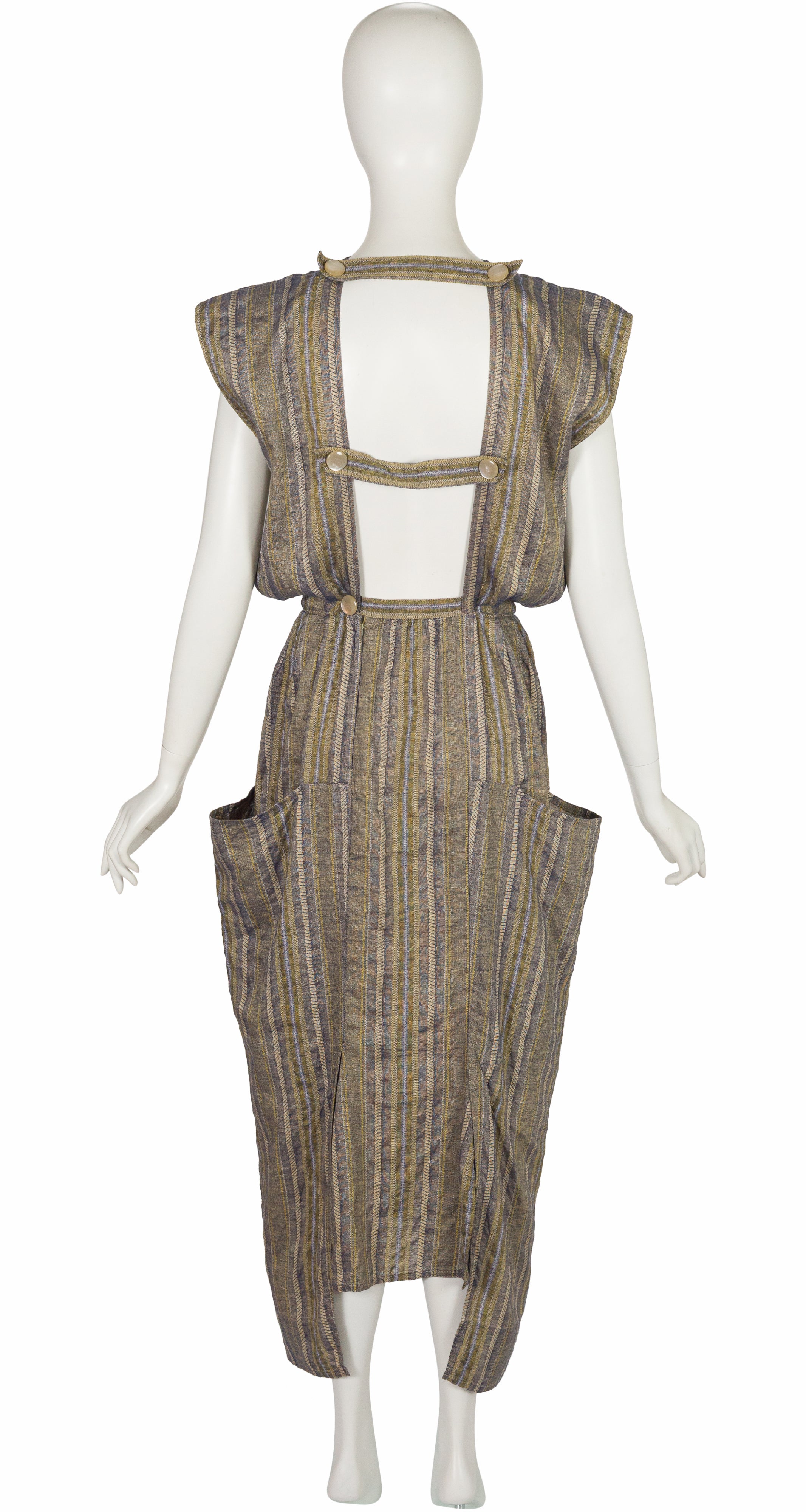 1980s Striped Linen Open-Back Midi Dress