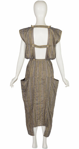 1980s Striped Linen Open-Back Midi Dress