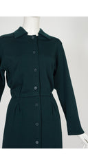 1970s Dark Green Wool Jersey Shirt Dress