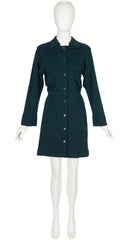 1970s Dark Green Wool Jersey Shirt Dress