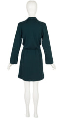1970s Dark Green Wool Jersey Shirt Dress