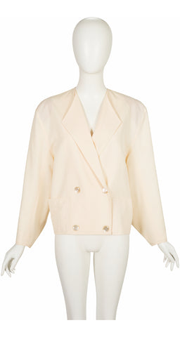 1980s Cream Wool Gabardine Triangular Sleeve Jacket