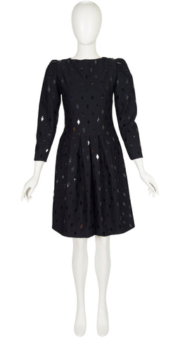 1980s Demi-Couture Harlequin Sequin Black Wool Dress