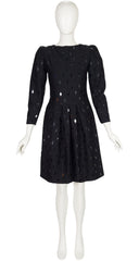 1980s Demi-Couture Harlequin Sequin Black Wool Dress