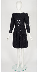 1980s Demi-Couture Harlequin Sequin Black Wool Dress