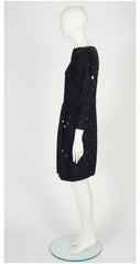 1980s Demi-Couture Harlequin Sequin Black Wool Dress
