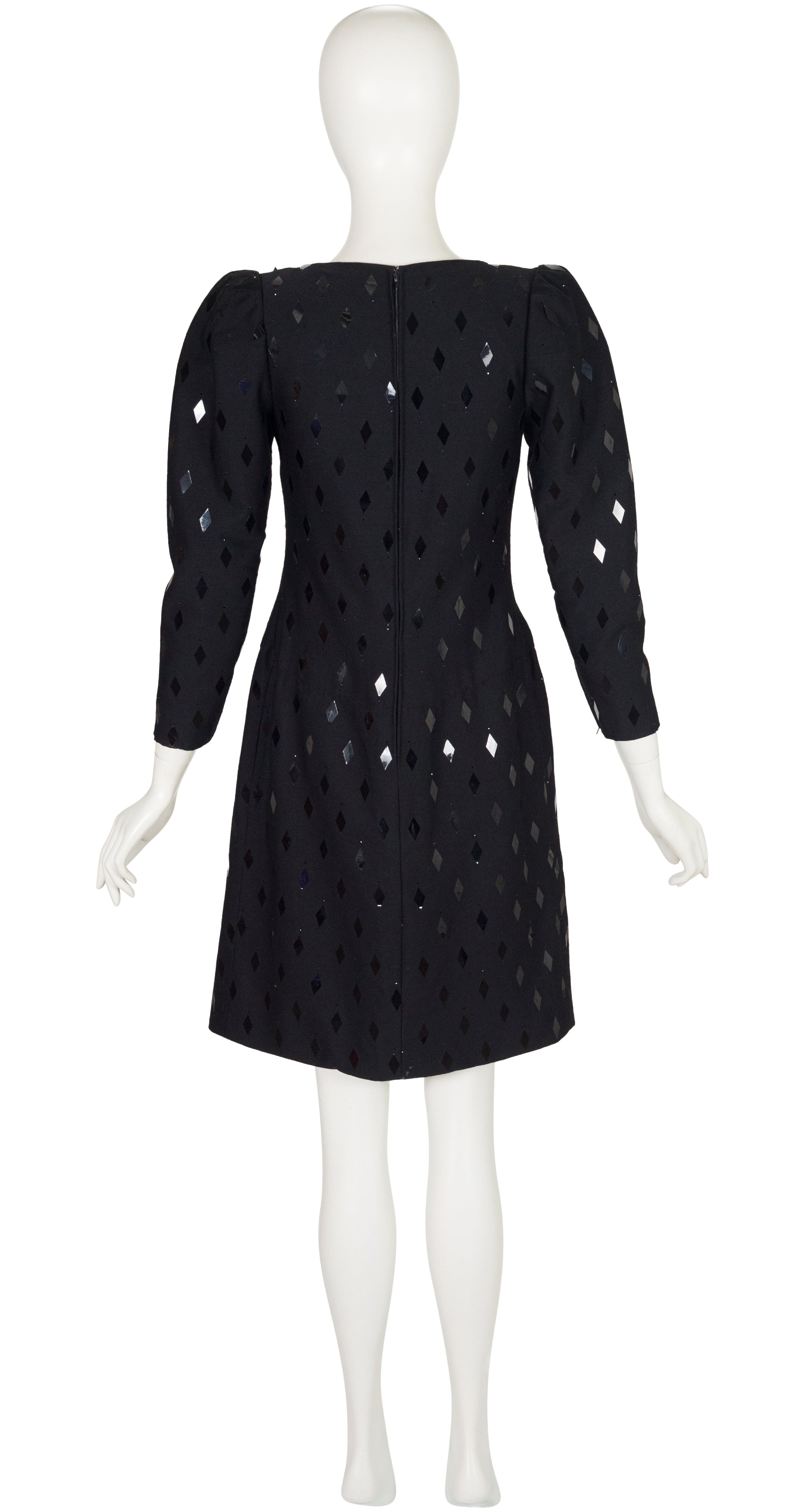 1980s Demi-Couture Harlequin Sequin Black Wool Dress