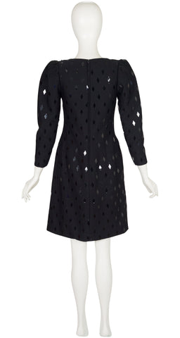 1980s Demi-Couture Harlequin Sequin Black Wool Dress