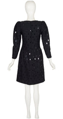 1980s Demi-Couture Harlequin Sequin Black Wool Dress