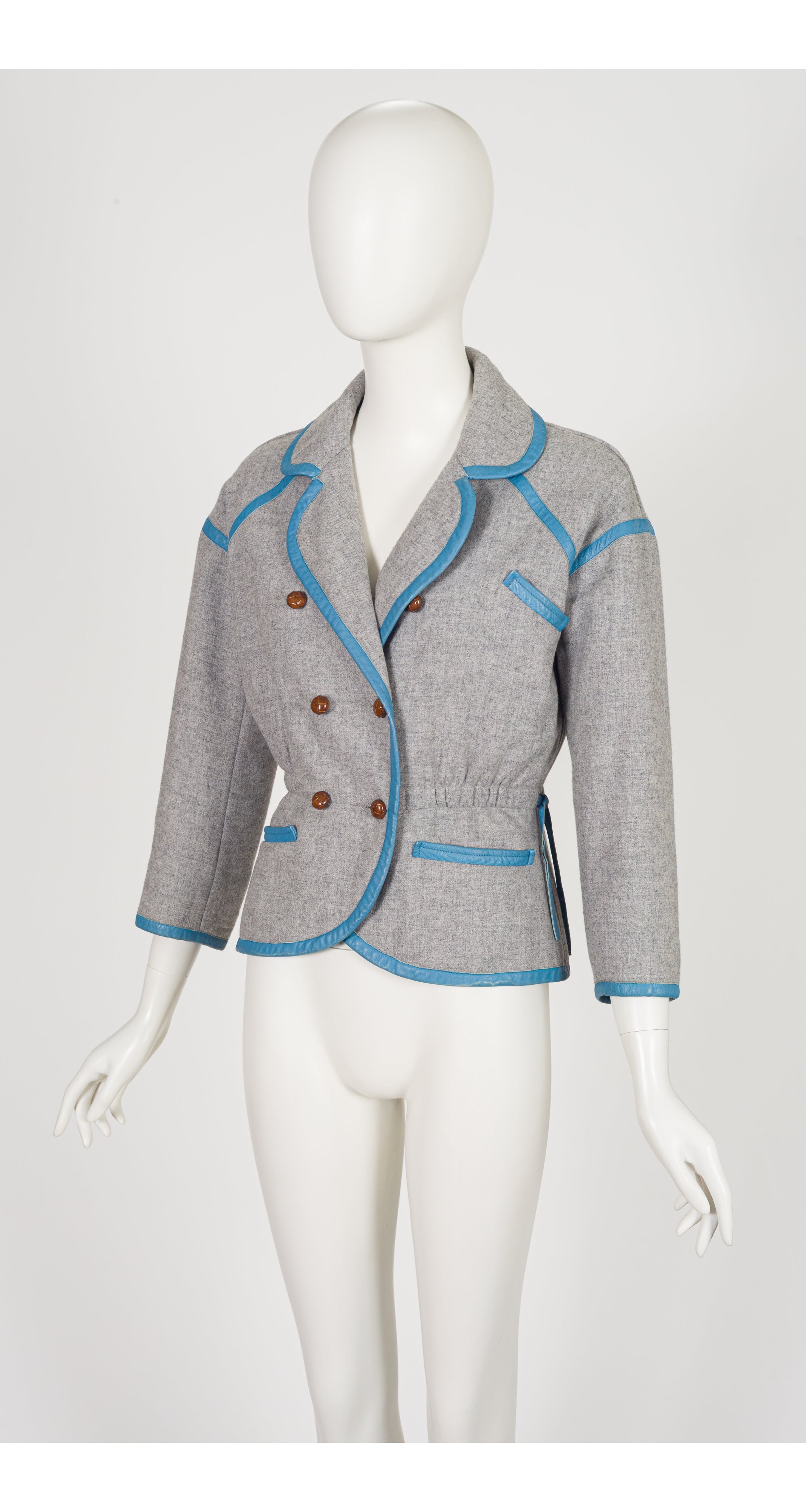 1983-84 F/W Gray Wool Blue Leather Trim Jacket