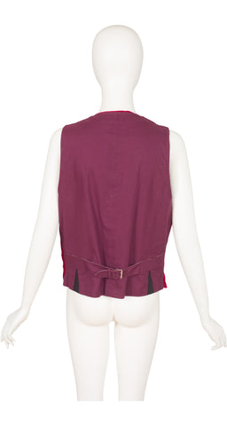 1998 F/W Hand-Embroidered Bird Red Cotton Velvet Waistcoat