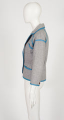 1983-84 F/W Gray Wool Blue Leather Trim Jacket