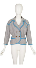 1983-84 F/W Gray Wool Blue Leather Trim Jacket