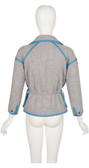 1983-84 F/W Gray Wool Blue Leather Trim Jacket