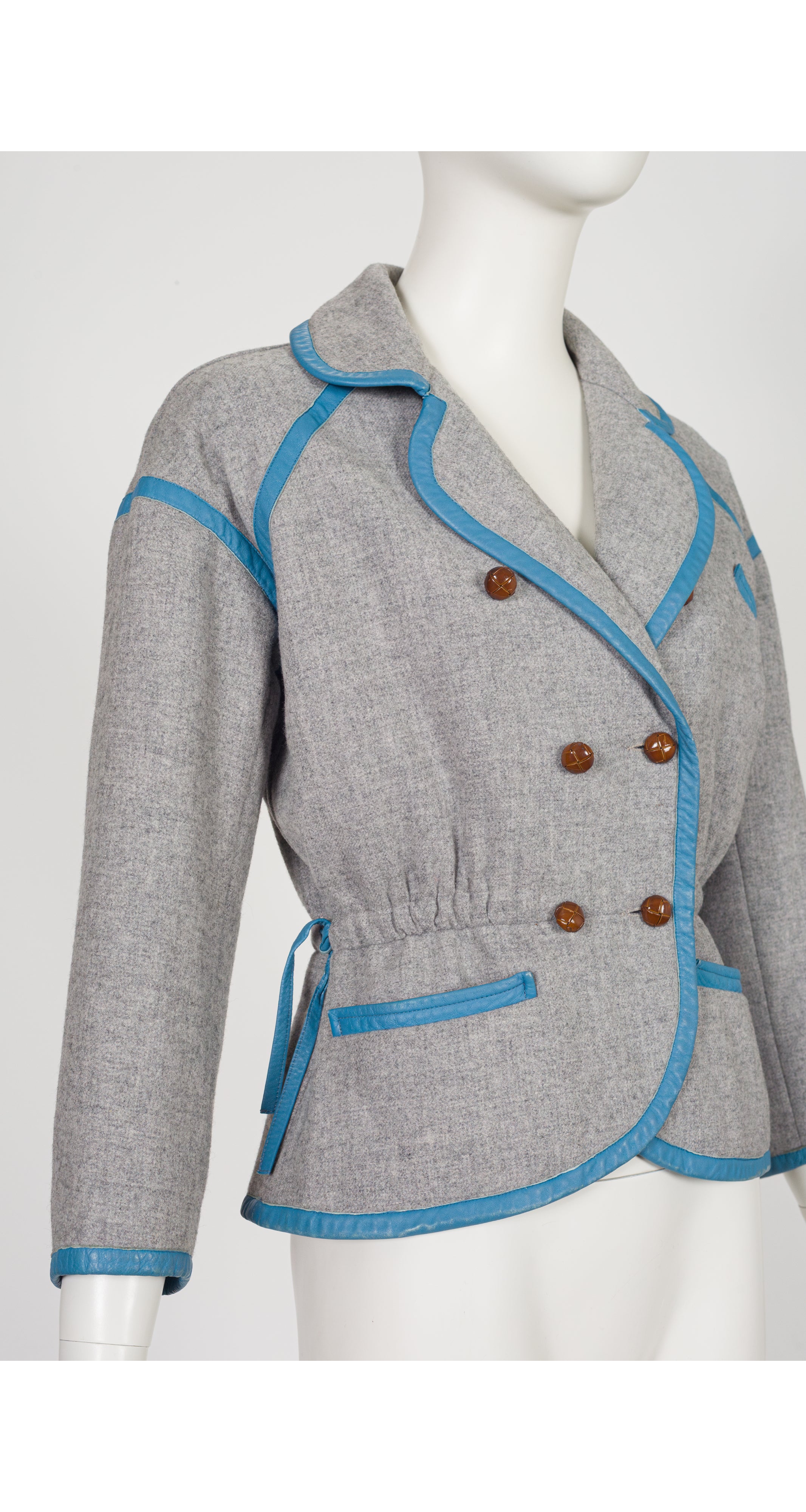1983-84 F/W Gray Wool Blue Leather Trim Jacket