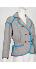 1983-84 F/W Gray Wool Blue Leather Trim Jacket
