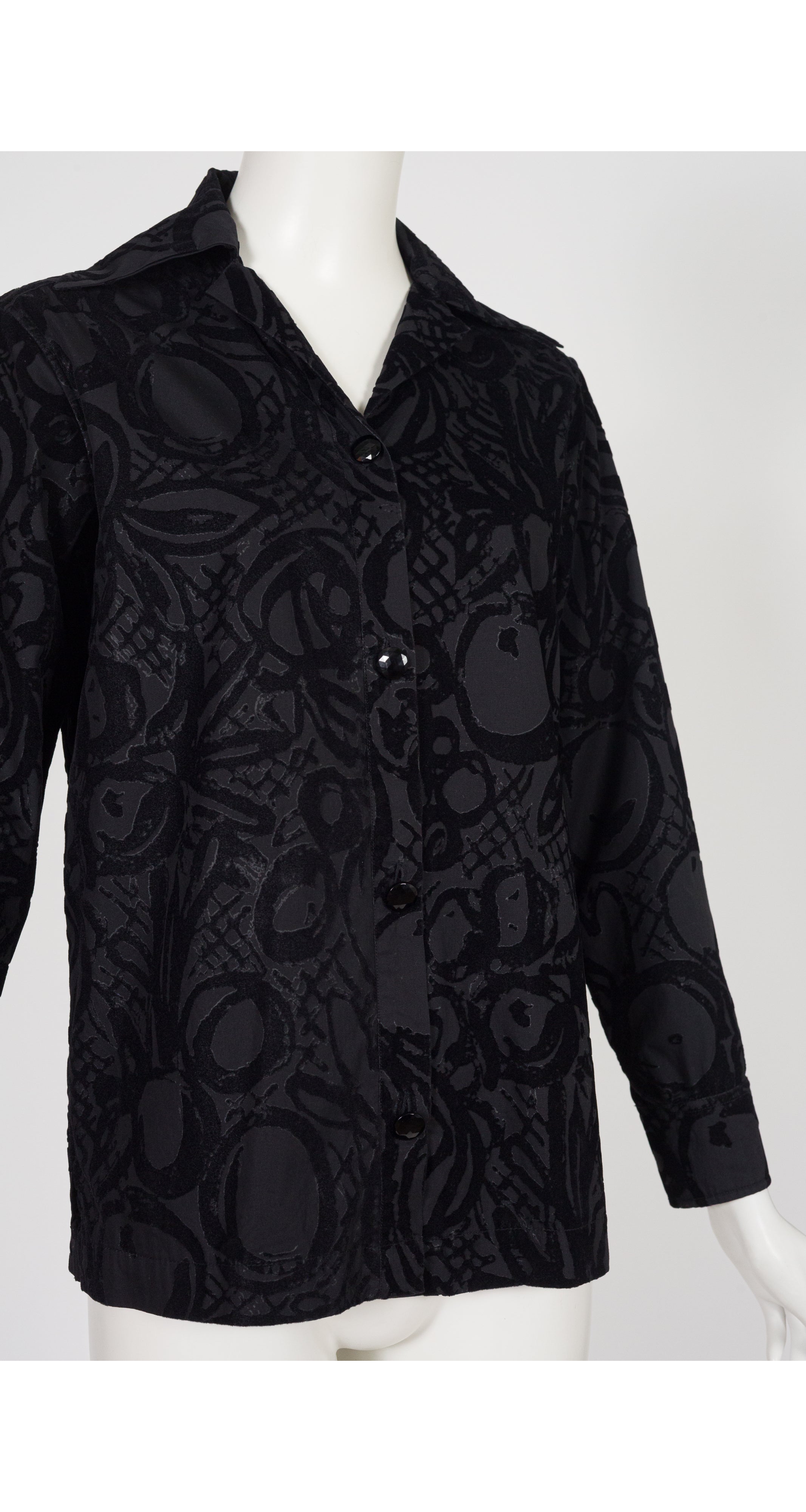 1997-98 F/W Black Fruit Print Flocked Velvet Cotton Blouse