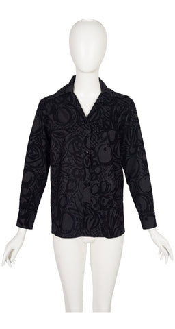 1997-98 F/W Black Fruit Print Flocked Velvet Cotton Blouse