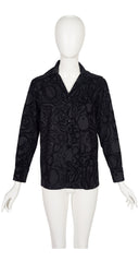 1997-98 F/W Black Fruit Print Flocked Velvet Cotton Blouse