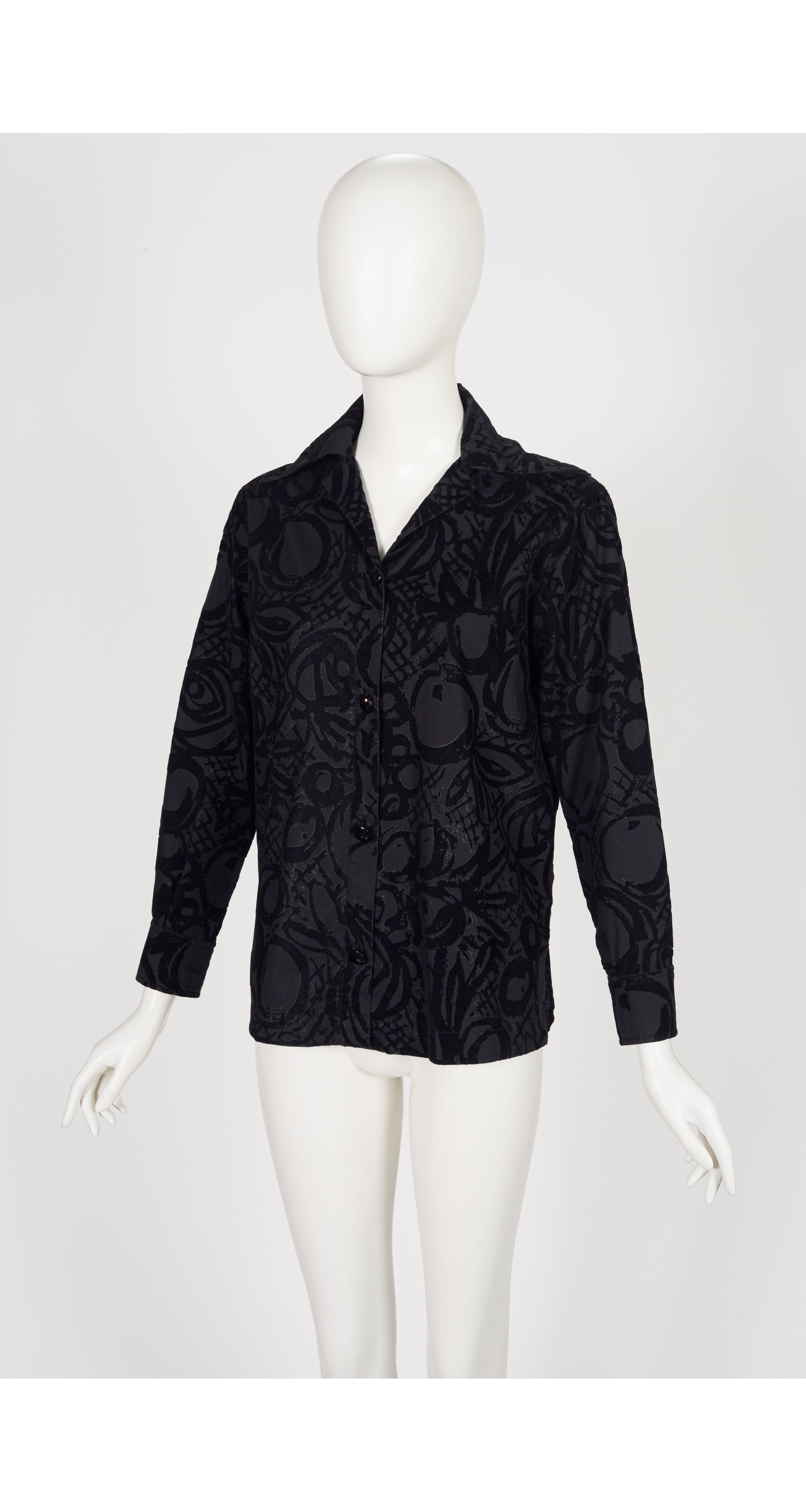 1997-98 F/W Black Fruit Print Flocked Velvet Cotton Blouse