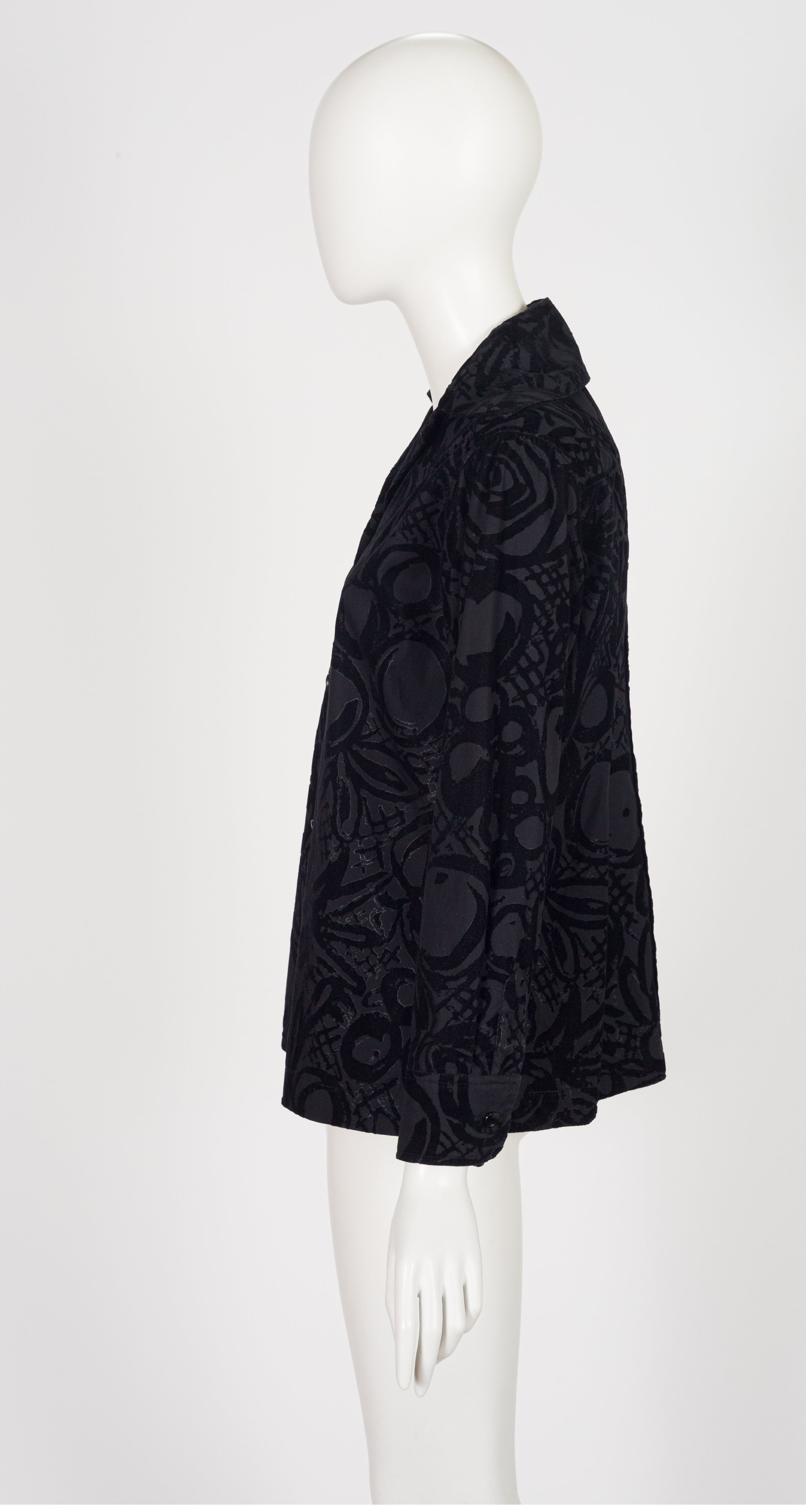 1997-98 F/W Black Fruit Print Flocked Velvet Cotton Blouse