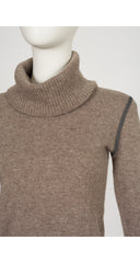 1970s Logo Taupe Mélange Wool Turtleneck Sweater