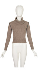 1970s Logo Taupe Mélange Wool Turtleneck Sweater