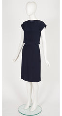 1983 S/S Navy Silk Blouson Cap Sleeve Dress