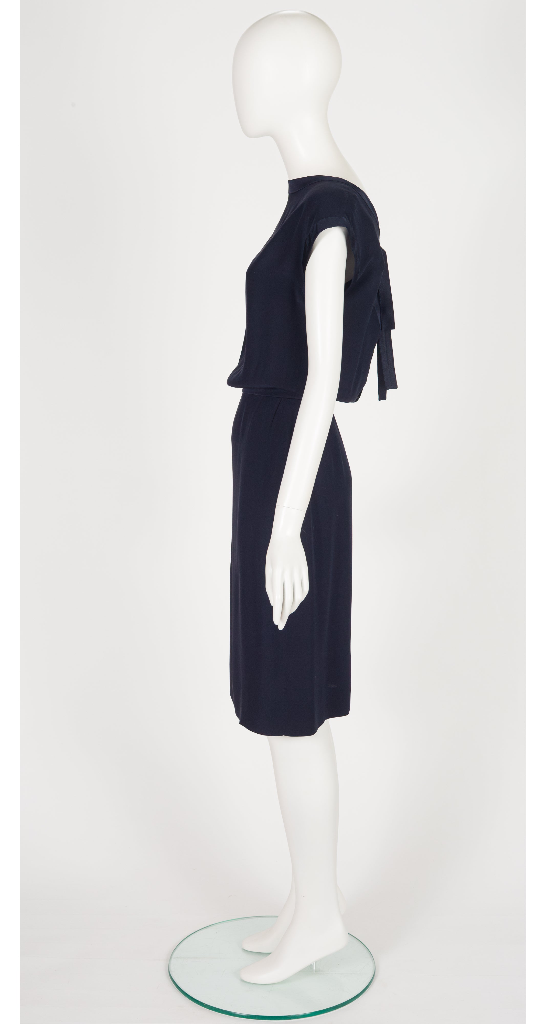 1983 S/S Navy Silk Blouson Cap Sleeve Dress
